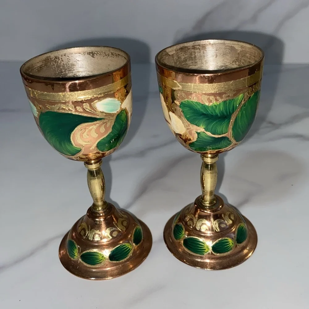 Shot Glasses 2Pcs Mini Copper Goblet Vintage Metal Wine Cup Retro Small Goblet